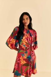 Red Rooster Leaves Long Sleeve Mini Dress FARM Rio at Farm Rio