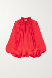 Red Ruffled gathered recycled-voile blouse LANVIN NET-A-PORTER at Net a Porter