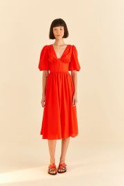 Red Short Sleeves Midi Dress FARM Rio at FARM Rio