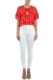 Red Striped Double Ruffle Round Neck Short Sleeve Crop Top by BTFL Life at Nordstrom