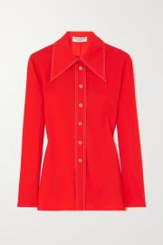 Red Tie-detailed stretch-crepe de chine shirt AWAKE MODE NET-A-PORTER at Net a Porter