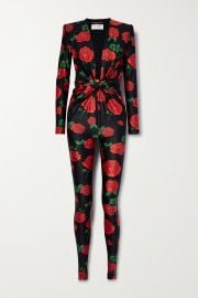 Red Twist-front floral-print stretch-satin jumpsuit  SAINT LAURENT  NET-A-PORTER at Net a Porter