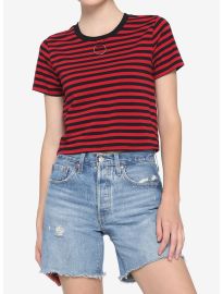 Red amp Black Stripe O-Ring Girls Crop T-Shirt at Hot Topic