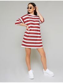 Red and White Stripe Oversized T-Shirt Dress at Public Desire