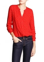 Red and white printed blouse at Mango