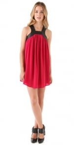 Red dress with black leather trim at Shopbop