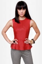 Red leather peplum top from Lulus at Lulus