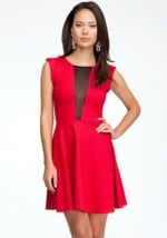 Red sheer back dress at Bebe at Bebe