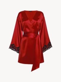 Red silk short robe with frastaglio - La Perla - US at La Pearla