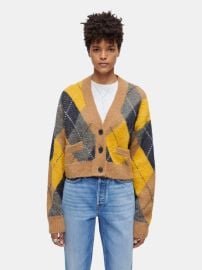 Redone 90s Oversized Crop Cardigan in Carmel Navy Argyle at Verishop