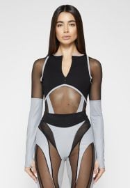 Reflective High Leg Effect Bodysuit - Black Manire De Voir USA at Maniere Devoir