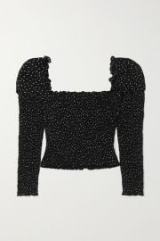 Reformation - Elisabetta cropped smocked polka-dot georgette top at Net A Porter