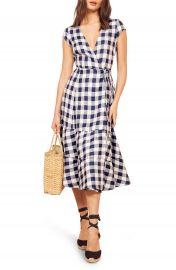 Reformation Calista Gingham Linen Midi Wrap Dress  Regular  amp  Plus Size    Nordstrom at Nordstrom