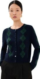 Reformation Clara Cashmere Crew Cardigan Navy Multi Argyle XS at Shopbop