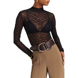 Reformation Nell Turtleneck Jersey Top in Black Lace at Nordstrom