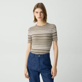 Regal Wool Ribbed Short-Sleeve Sweater at Theory