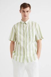 Regular Fit Cotton Shirt - Light greenwhite striped - Men HampM US at H&M