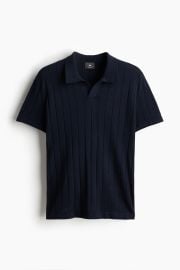 Regular Fit Rib-knit Polo Shirt - Navy blue - Men HampM US at H&M