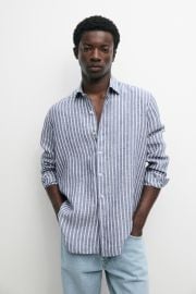 Regular Fit Striped 100 Linen Shirt at Zara