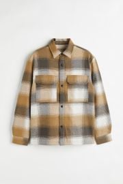 Regular Fit Teddy-lined Overshirt - Dark beigeplaid - Men HampM US at H&M