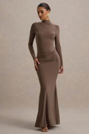 Reid Brown Long-Sleeve Gathered Maxi Dress Club L London - USA at Club L London