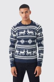 Reindeer Fair Isle Christmas Sweater boohooMAN USA at BoohooMan