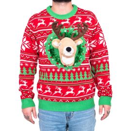 Reindeer Trophy Head 3D LED Sweater at Ugly Christmas Sweaters