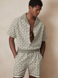 Reiss | Ché Motif-Embroidered Shirt in Sage/White - Size XS at Reiss