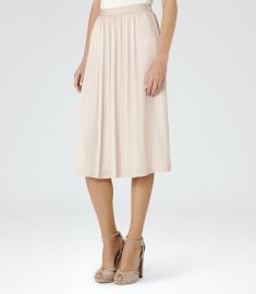 Reiss Adalie Pink Linen Plisse Midi Skirt at Reiss