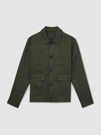 Reiss Adam Linen Four Pocket Jacket in Khaki Green at Reiss