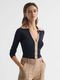 Reiss Allie Collared V-Neck Top REISS USA at Reiss