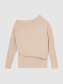 Reiss Asymmetric Draped Knitted Jumper in Oatmeal Neutral REISS at Reiss