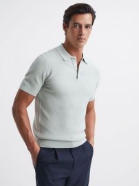 Reiss Bennie Press Stud Textured Polo Shirt REISS USA at Reiss