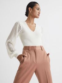 Reiss Brooklyn Sheer Sleeve Top REISS USA at Reiss