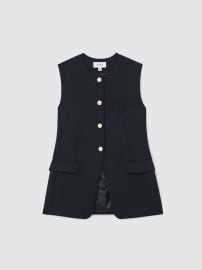Reiss Button-Through Longline Waistcoat in Navy REISS at Reiss