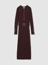 Reiss Buttoned Rib-Knit Midi Dress in Burgundy REISS at Reiss