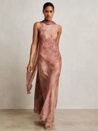Reiss Chiffon Floral Cape Maxi Dress in Pale Pink REISS at Reiss