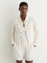 Reiss Collared Lace Press-Stud Jacket in White REISS at Reiss