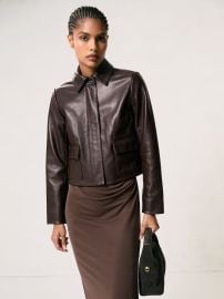 Reiss Collared Leather Jacket in Chocolate Brown REISS at Reiss