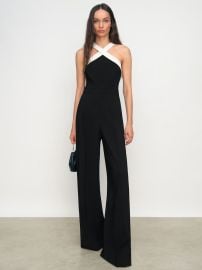 Reiss Colour-Block Halter Wide-Leg Jumpsuit in BlackCream REISS at Reiss