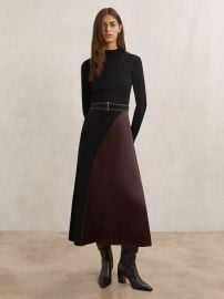 Reiss Colour-Block Knitted Midi Dress in BlackBurgundy REISS at Reiss