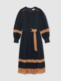 Reiss Colour-Block Pleated Midi Dress in NavyCamel REISS at Reiss