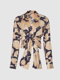 Reiss Corinne Linen Printed Tie Waist Shirt Blouse  REISS USA at Reiss