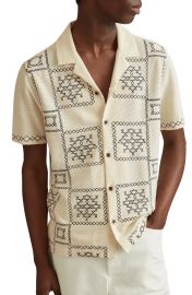 Reiss Cosmos Embroidered Short Sleeve Cotton Button Up Shirt at Nordstrom