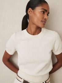 Reiss Cotton And Wool Crew-Neck Top in Ivory REISS at Reiss
