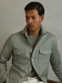 Reiss Cotton Canvas Overshirt in Sage Green REISS at Reiss