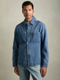 Reiss Cotton-Denim Button-Through Overshirt in Light Blue Wash REISS at Reiss