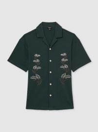 Reiss Cotton Floral Embroidered Shirt in Dark Green REISS at Reiss