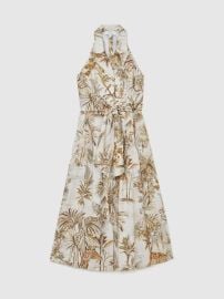 Reiss Cotton Safari-Print Tailored Midi Dress in Neutral REISS at Reiss