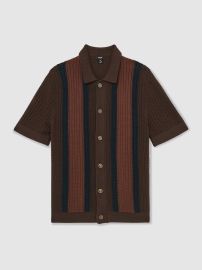 Reiss Cotton Textured-Knit Stripe Shirt in Brown Multi REISS at Reiss